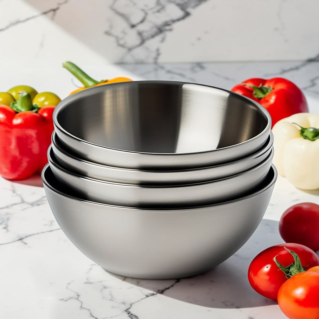 Iconw 5-Piece 304 Stainless Steel Mixing Bowls, Nesting and Stackable Kitchen Set