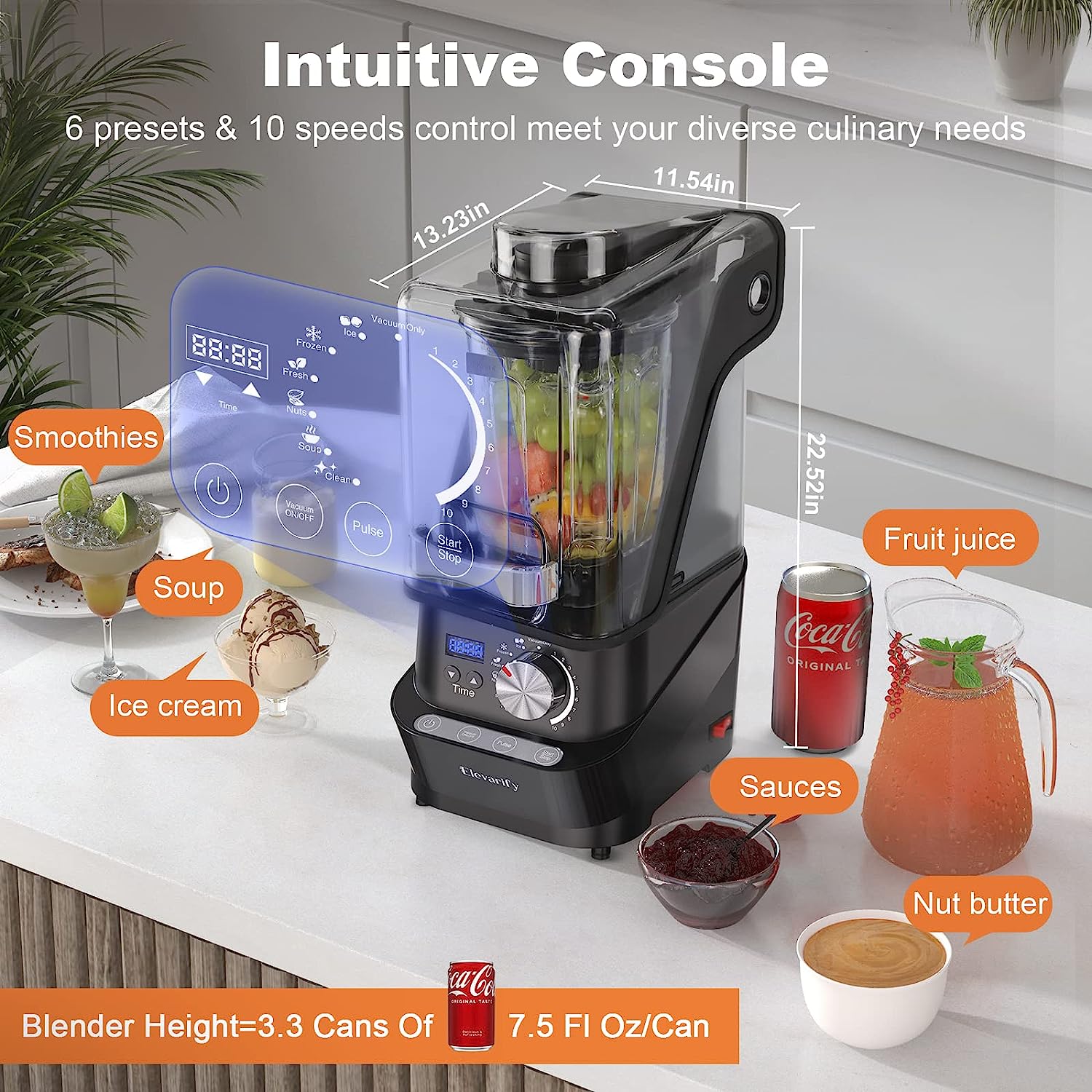 Kitchen Quiet Professional Blender: Vacuum Commercial Blender for Shakes and Smoothies